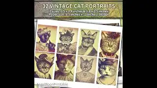 Junk Journal Ephemera Cards - Vintage Cat Portraits - AngelRoonPrintable @Etsy #junkjournal