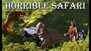 Horrible Safari -Jurassic Tour - Rex Attack Wonder Woman&rsquo;s Car - Green Screen Shot- Clay Stop Motion