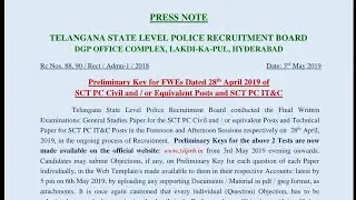 TSLPRB PC Civil AR Communication Official Key released 2019 | TS PC Cutoff Marks 2019