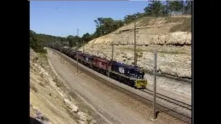FreightCorp 48 & 82 class diesel locomotives- Banking over Fassifern - 1998