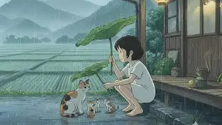 A Shelter in the Rain: The Girl and the Rescued Cat Family | Ghibli Anime Video