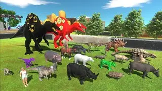 Escape from BATMAN & FLASH SPINOSAURUS TEAM - Animal Revolt Battle Simulator Escape from Monster