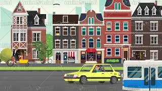 1025 01 Busy Street 4K Animated Stock Footage