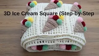 🍦 So Easy! How to Crochet 3D Ice Cream Granny Square | Crochet Blanket & Bag Pattern#crochet 