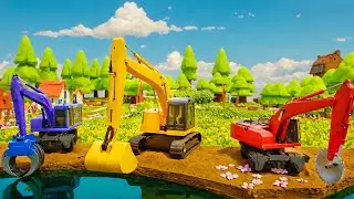 Construction Works Excavator Cuts Grass, Digs Holes and Plants Trees 🌱🚜