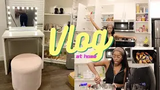 AT HOME VLOG | PANTRY ORGANIZATION, VANITY SETUP, TESTING MY NEW AIR FRYER