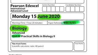 Pearson Edexcel International A level biology unit 6 June 2020