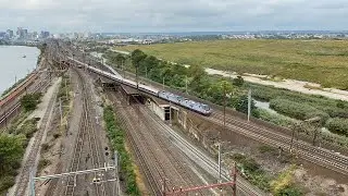 Three Amtrak Northeast Corridor Trains Passing Through Kearny Junction Over The Sawtooth Bridges