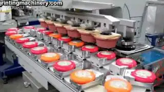 6 color closed ink cup pad printer with conveyor for plastic wheel