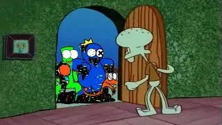 Squidward kicks out Dr Livesey Walk Corrupted Rainbow friends who trying get a pizza from Spongebob