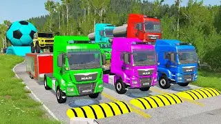 TRANSPORTING PIXAR CARS & FRUITS WITH COLORED & JOHN DEERE vs CLAAS vs TRACTORS - BeamNG.drive #962