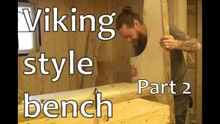 Craftsman making handmade rustic wooden bench, mortise and tenon woodworking joinery viking style.