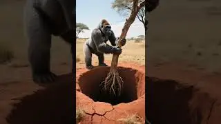 Genius Gorilla's Epic Tree Rescue! #gorilla #ai #rescue #hero #animals #shorts #wildlife