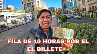 LARGAS FILAS por el BILLETE  del BICENTENARIO de Bolivia 200 A&Ntilde;OS