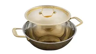 Double Handle Brass Kadai with Lid and Khalai ( Tin Coating ) Inside