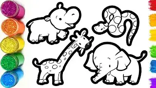 How to Draw Cute Elephant, Giraffe, Snake & Hippopotamus 🐘🦒🐍🦛 | Easy Step By Step Tutorial