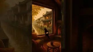 Black Cat by the Fireplace | Autumn Leaves & Ancient Town View #reflectivesoul #ambient #calm