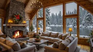 Relaxing Winter Snowfall with Soft Piano Music on Cozy Cabin Ambience ⛄ Fireplace Sounds for Unwind