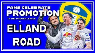 Leeds United fans celebrate promotion to the Premier League at Elland Road