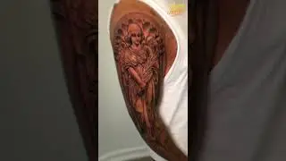 Angel Statue Tattoo / Tatuaje Blackandgrey Estatua en Puntillismo de Arrastre Agujas 3rl