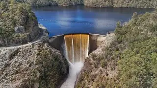 Devils Gate Dam Lake Barrington spilling after endless rain and snow melt. Filmed with DJI NEO