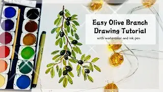 Easy Watercolor Olive Branch Drawing Tutorial 🌼 쉬운 올리브 가지 그리는 방법 🌼 Рисунка на Маслиново Клонче