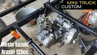 Pemasangan mesin pada roda empat mini truck rakitan bermesin motor