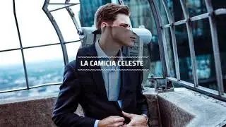 Tessuto operato collo italiano, camicia celeste uomo 