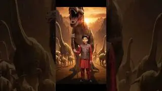 Young boy riding dinosaur trending video