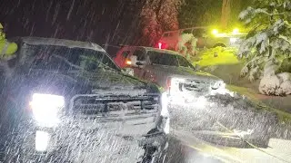 nice and big trucks having fun at snow in california