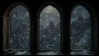 Medieval Winter Window Ambience Howling Wind and Snowfall Sounds for Sleep