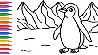 How to Draw a Penguin in Antarctica ❄️ (Easy Mountain Background)