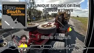Unique sounds of a Scania R770 V8,  take off Zero to 99km/h