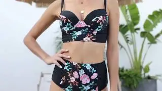hotsellglobal com Delicate Floral Push Up High Waist Bikini Swimsuit