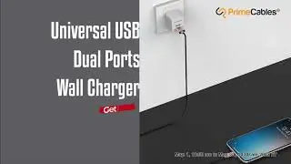 Universal USB Dual Ports Wall Charger, 10W 5V 2.1A, Foldable Plug, White - PrimeCables&reg;