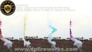 PFX5218 Cake daytime color smoke w whistle red, yellow,blue, purple all shots at once