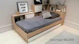 Lit enfant contemporain avec environnement ch&ecirc;ne blanc Mylane | Matelpro.com