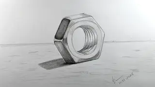How to Draw a Realistic 3D Hex Nut | Pencil Sketch Tutorial