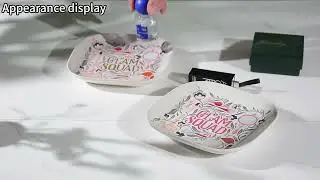Color Square Pink Set of Plate Ceramic Shallow Dish Dinnerware Creative Dinner Plates