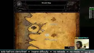 Baldur's Gate, solo, no damage!  All tomes, Insane difficulty.  Half-orc cleric/thief