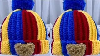 Beginners Crochet Beanie Hat Tutorial || Simple Three Colors Stitch Pattern 