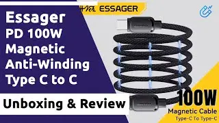 Essager PD 100W Magnetic Anti-Winding Type C to C Cable Unboxing, Test & Review #essager #typec