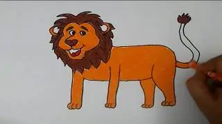 How to draw a CARTOON LION for kids in easy way/Happy LION