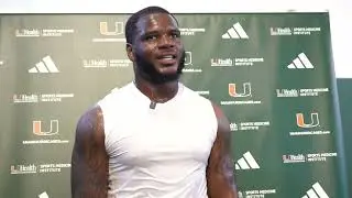 Miami LB Jaylin Alderman talks with media after spring practice No. 8