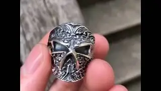 100% Real 925 Sterling Silver Sugar Skull Ring Men Adjustable Handmade