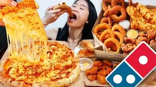 SUPER CHEESY DOMINO'S PIZZA MUKBANG! Cheddar Cheese Pepperoni, Chicken Nuggets & Breadsticks - ASMR