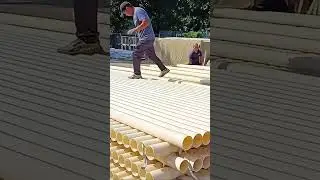 Workers&rsquo; Technique for Fast PVC Pipe Unloading #work #smart #satisfying #funny