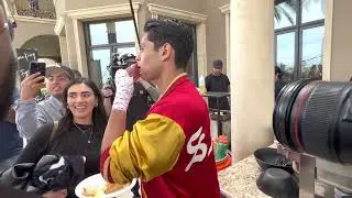 RYAN GARCIA REACTION TO GERVONTA TANK DAVIS FIGHT PREDICTION - THEN EATS TACOS IN FRONT OF MEDIA