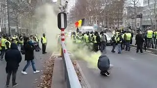 Tear Gas and Water Cannons Fired at Yellow Vest Protesters in Brussels