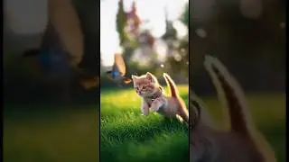 Playful Kitten Chasing a Tiny Bird in the Grass 🐱✨ #CuteAnimals #KittenChase